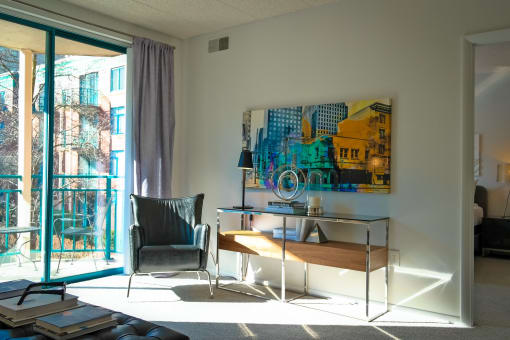 Living Room With Private Balcony at Gramercy on Garfield, Ohio