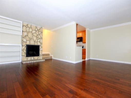side view of living room with fire place