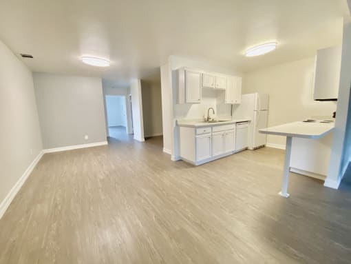 View of kitchen and common living area