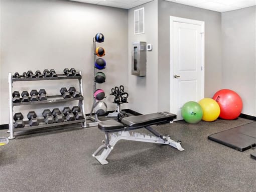 Fitness Center With Modern Equipment at The Residences At Hanna Apartments, Ohio, 44115