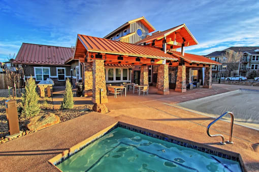 Outdoor Spa and Resident Clubhouse at Ironhorse Apartments near Downtown Fort Collins