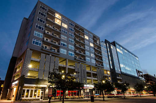 Exterior of Arena Place Apartments in Downtown Grand Rapids