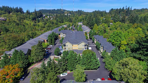 Aerial view of neighborhood1 at Commons at Sylvan Highlands Apartments, Portland, OR, 97225