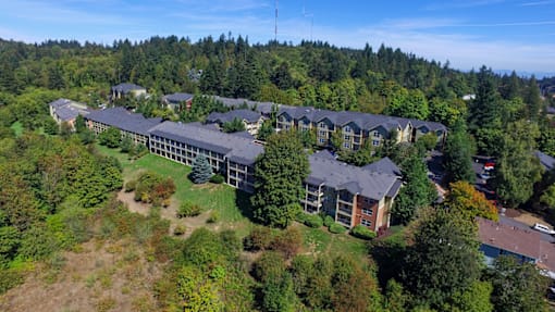 Aerial view of neighborhood 2 at Commons at Sylvan Highlands Apartments, Portland, OR