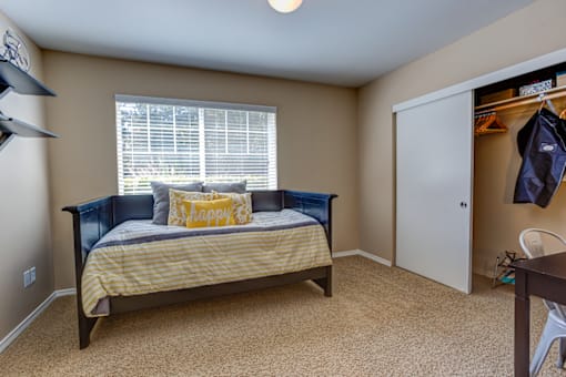 Bedroom area at Commons at Hawthorn Village Apartments, Hillsboro, Oregon
