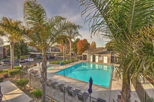 Aerial View of Pool at VINE BY VINTAGE Apartments, Lompoc, California