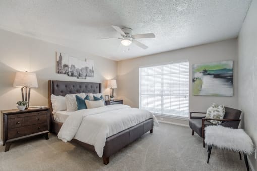 Bedroom With Celling Fan at Park Villas, Fort Worth