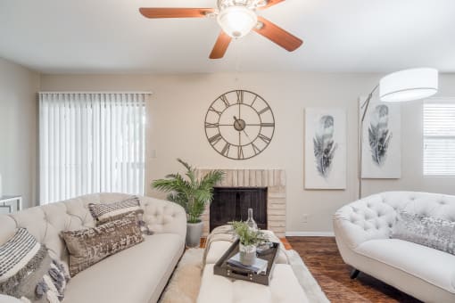 Living Room With Fireplace  at Plaza DeVille, San Antonio, Texas