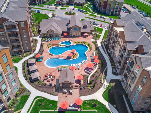 an aerial view of a resort style pool  at EdgeWater at City Center, Kansas, 66219