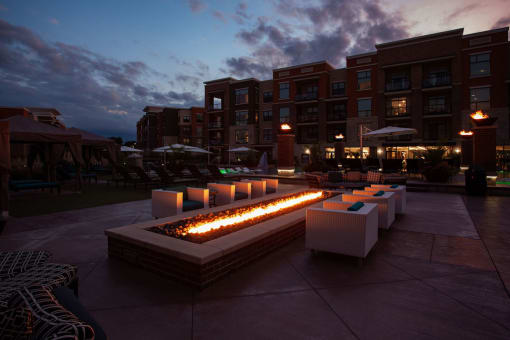 Firepit Lounge Night View at The Royale at CityPlace, Kansas, 66210