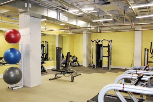 gym with modern cardio and strength training equipment at Thomas Jefferson Tower, Alabama, 35203