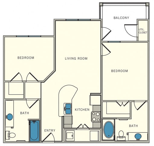 The Lookout at Comanche Hill | Unit B1 - two bed, two bath  at Comanche Hill | Unit A2 - one bed, one bath, at CLEAR Property Management , The Lookout at Comanche Hill Apartments, San Antonio, Texas