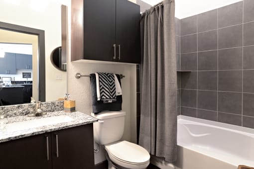 Over sized garden tubs and plenty of storage space for your needs at Epic Apartments, Denton, TX, 76210