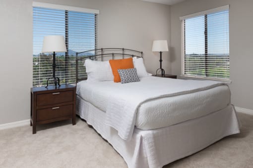 Bedroom with windows at Mission Trails Apartments San Diego, San Diego, CA