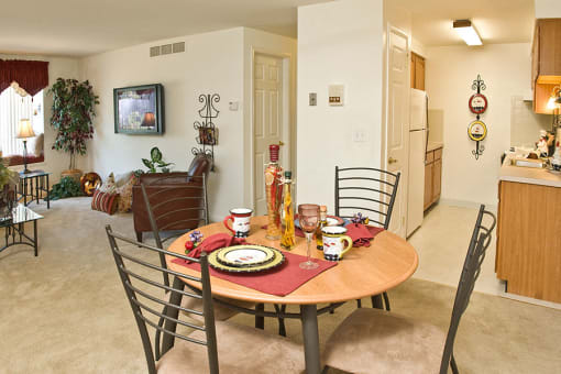 Fitted Kitchen With Island Dining at Dannybrook Apartments, Williamsville, NY, 14221