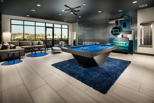 Corona, CA Metro at Main Apartments clubhouse pool table