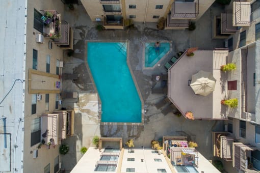 Top View of Swimming Pool at Park Merridy, Northridge, California