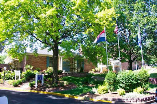 A building with a flag on the front.
