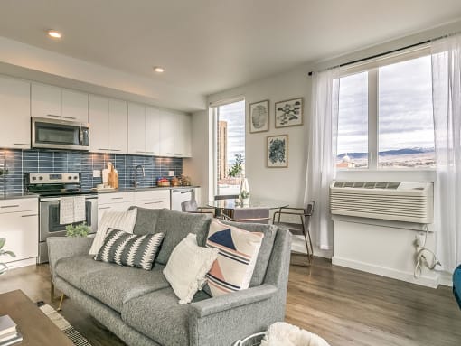 Living Room Come Kitchen View at The Fowler, Boise, ID, 83702