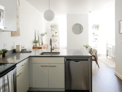Kitchen area at The Fowler Apartments, Boise, Idaho
