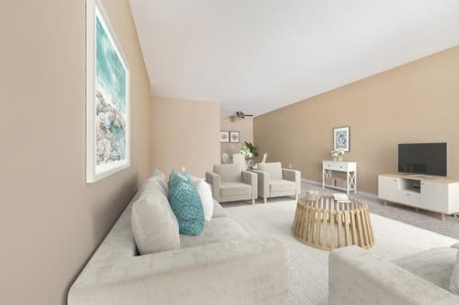 a living room with beige walls at Heritage Hills Apartments, Minnesota
