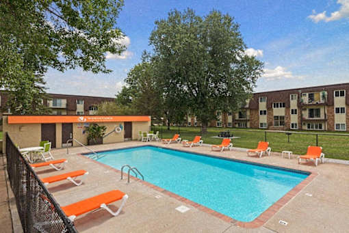 Pool With Sundecks at Northtown Village Apartments, Spring Lake Park
