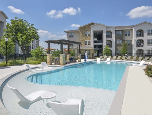 Shaded Lounge Area by Pool at Lucero, San Antonio, Texas