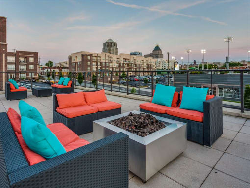 Rooftop Terrace Seating at Greenway at Stadium Park, Greensboro, NC