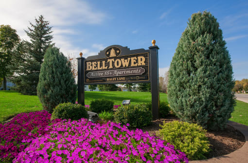 The sign at the entrance to Bell Tower Apartments
