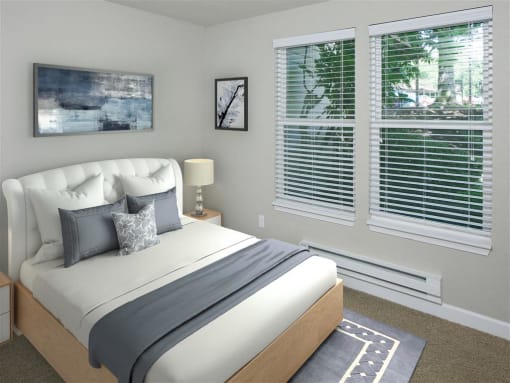 Master Bedroom with Decorative Blinds at Parkridge Apartments, Oregon, 97035