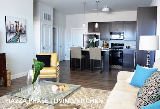 Kitchen And Living at Piazza on West Pine, Saint Louis, Missouri