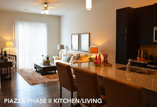Kitchen With Living Area at Piazza on West Pine, Saint Louis, 63108