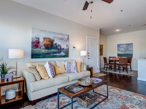 Living room with Wood Vinyl Flooring at La Contessa Luxury Apartments, Laredo, TX