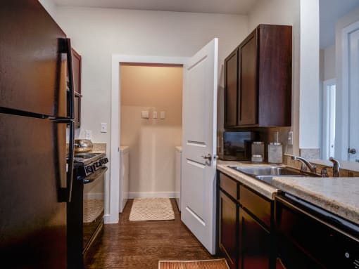 Double Stainless Steel Sink at La Contessa Luxury Apartments, Texas