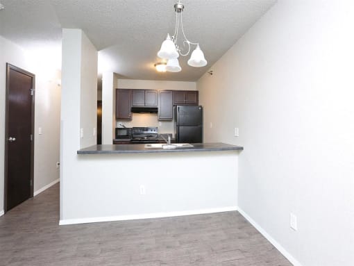 looking into kitchen from living room