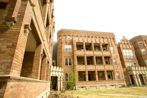 Exterior of apartment building from courtyard