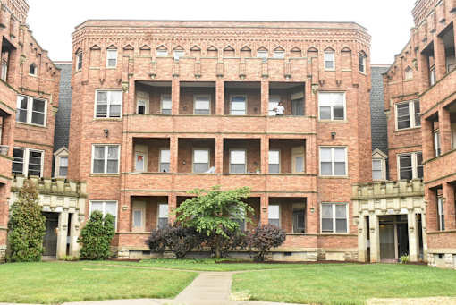 Exterior of apartment building from courtyard