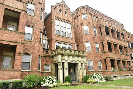 Front enterance of apartment building from outside