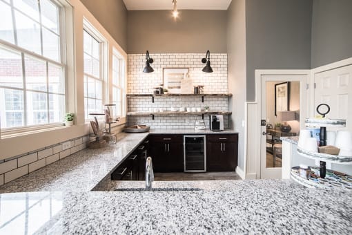 Fully Equipped Kitchen In Clubhouse at Champion Farms Apartments, Louisville