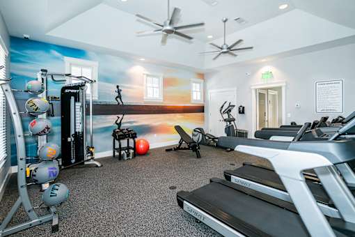 Fitness center with treadmill at McHenry Square Apartments, Augusta, GA, 30909