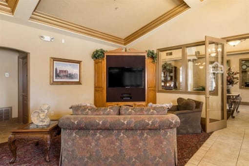 Lounge Area With TV at Dartmouth Tower at Shaw, Clovis, CA, 93612