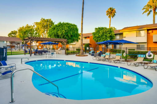 Pool Side Relaxing Area With Sundeck at Pacific Trails Luxury Apartment Homes, California, 91722