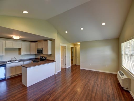 Two bedroom living and kitchen at Saddleview Apartments, Bozeman