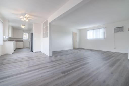Living room dining area and kitchen