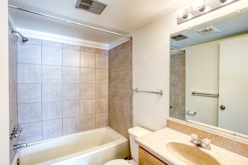 cream tile bathroom
