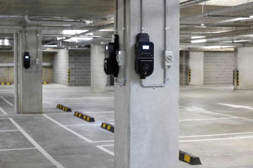 a parking meter in a parking garage