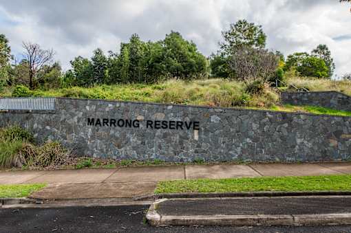 A stone wall with the words Marrong Reserve written on it.
