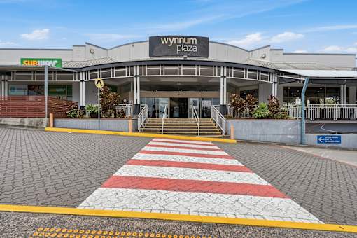 The entrance to the Wynnum Plaza shopping center.