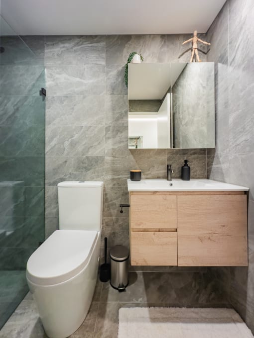 a bathroom with a toilet and a sink and a mirror