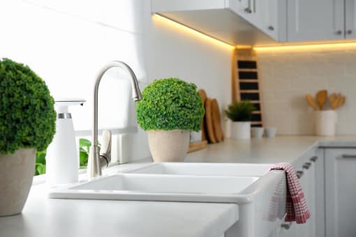 Kitchen with beautiful interior and sink